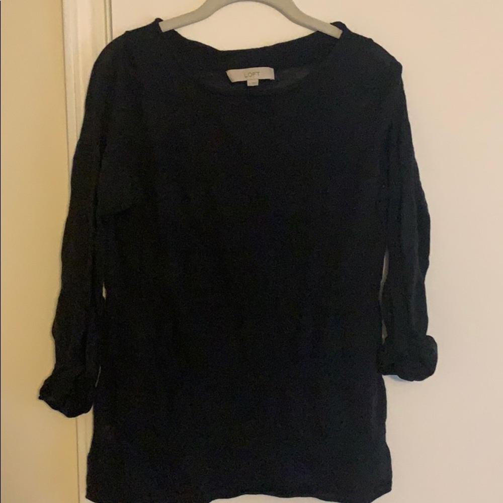 LOFT navy sweater with button sleeves size L